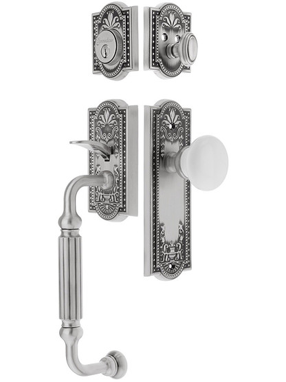 Parthenon Entry Lock Set in Antique Pewter Finish with Hyde Park Knob and